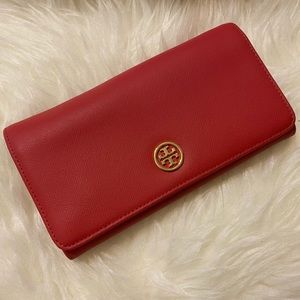 New Tory Burch Rouge Red Robinson Envelope Wallet